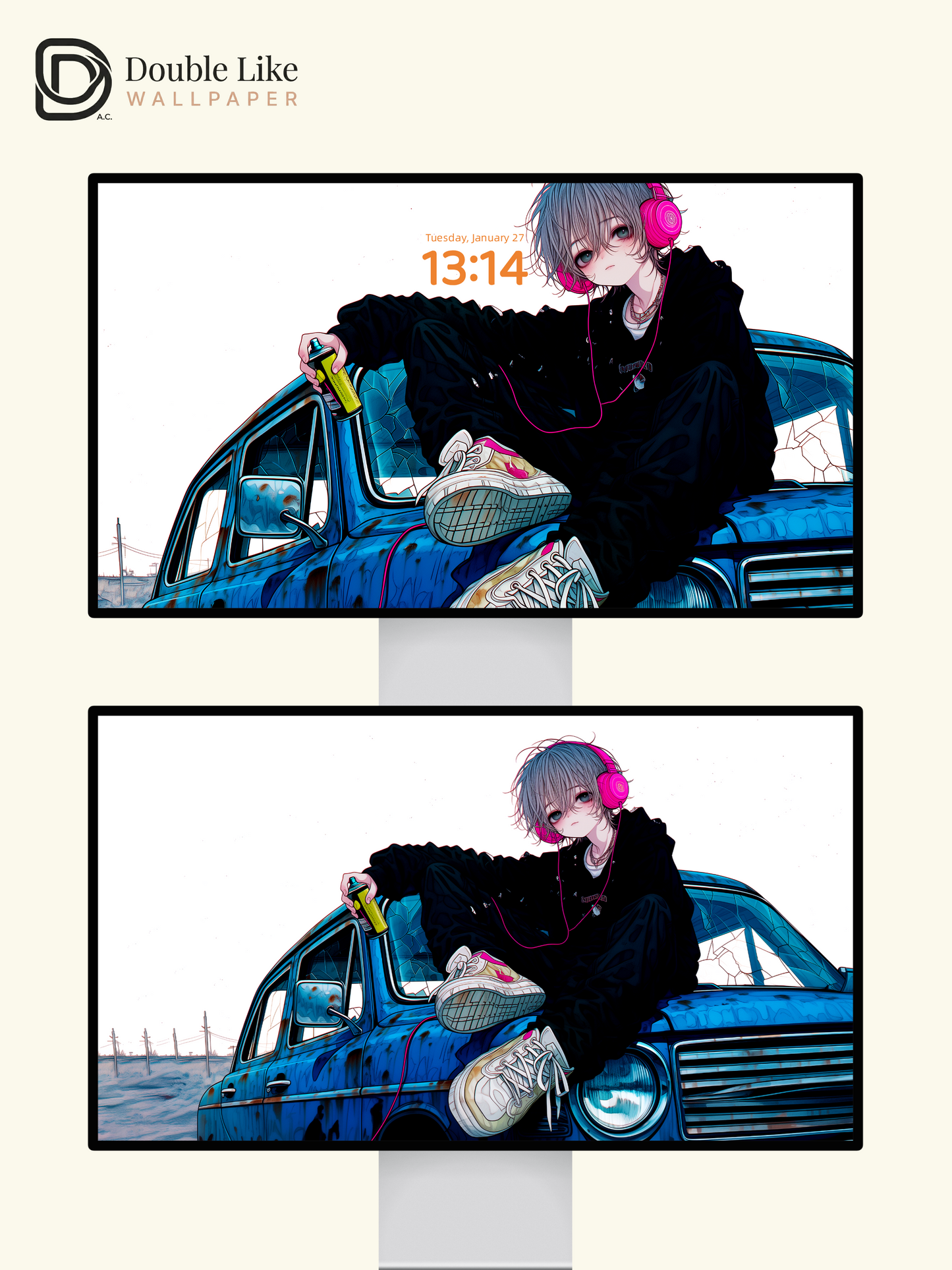 Retro Anime Boy Spray Paint Vintage Car Urban Grunge Aesthetic Wallpaper Pack [#HW1519]