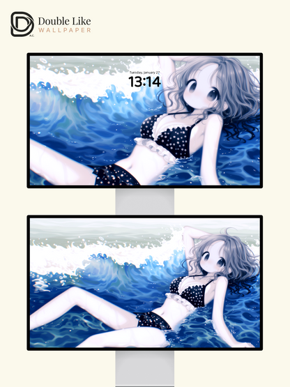 Cute Anime Girl Summer Ocean Beach Kawaii Aesthetic Wallpaper Pack [#HW1470]