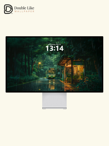 Rainy Forest Bus Stop Japanese Anime Cozy Wallpaper Pack [#WGF050]