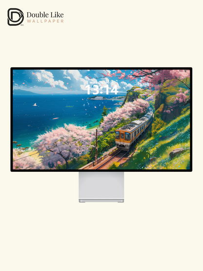 Spring Cherry Blossom Seaside Train Anime Aesthetic Wallpaper Pack [#WGF042]