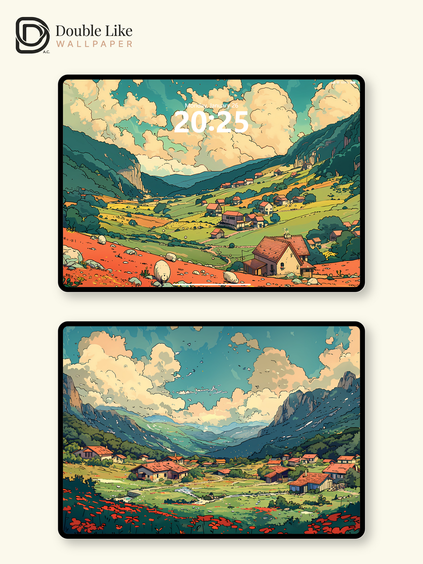 Retro Mountain Valley Village Pastoral Illustration Aesthetic Wallpaper Pack [#WGF009]