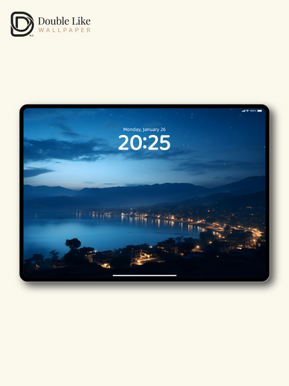Blue Night City Lights Lakeside Mountains Wallpaper Pack [#ZJYX0130]