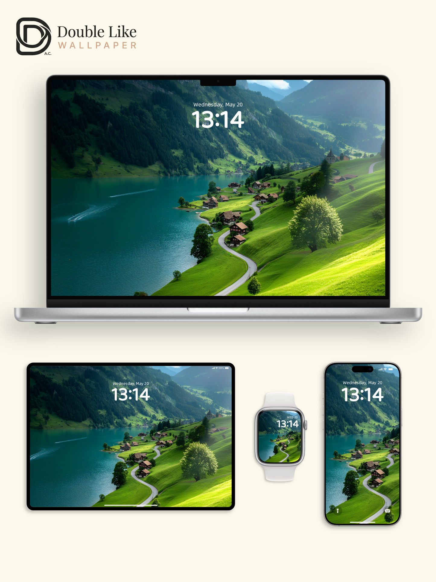 Swiss Alpine Lake & Green Hills Village Aesthetic Wallpaper Pack [#JJ1390]