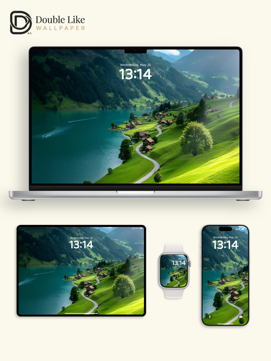 Swiss Alpine Lake & Green Hills Village Aesthetic Wallpaper Pack [#JJ1390]