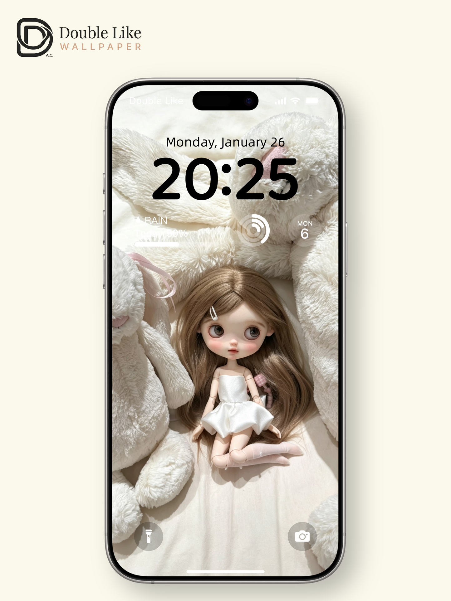 Calm Bedroom Blythe Doll White Dress Fluffy Rabbit Healing Aesthetic Wallpaper [#HWWs015]