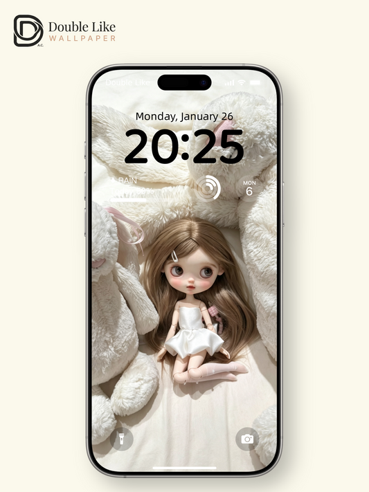 Calm Bedroom Blythe Doll White Dress Fluffy Rabbit Healing Aesthetic Wallpaper [#HWWs015]