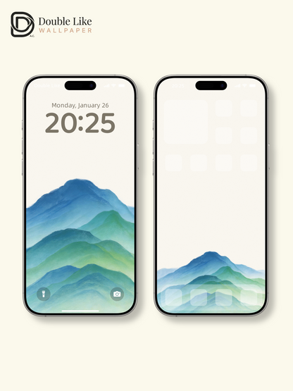 Misty Blue-Green Mountains" Healing Watercolor Wallpaper Set [#LFHL30518]