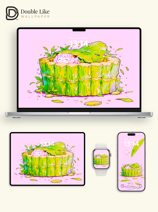 Cute Anime Girl Green Leaf Aesthetic Wallpaper Pack [#HW1459]