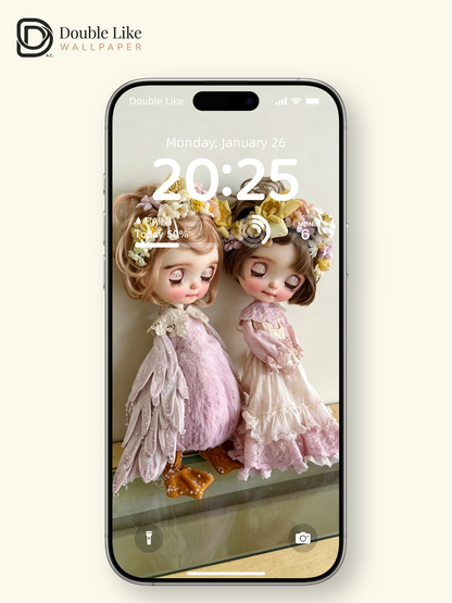 Vintage Floral Twin Blythe Dolls Pastel Dreamy Aesthetic Wallpaper [#HWWs003]