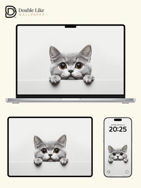Curious Peeking British Shorthair Cat Minimalist Wallpaper Pack [#JJ20301]
