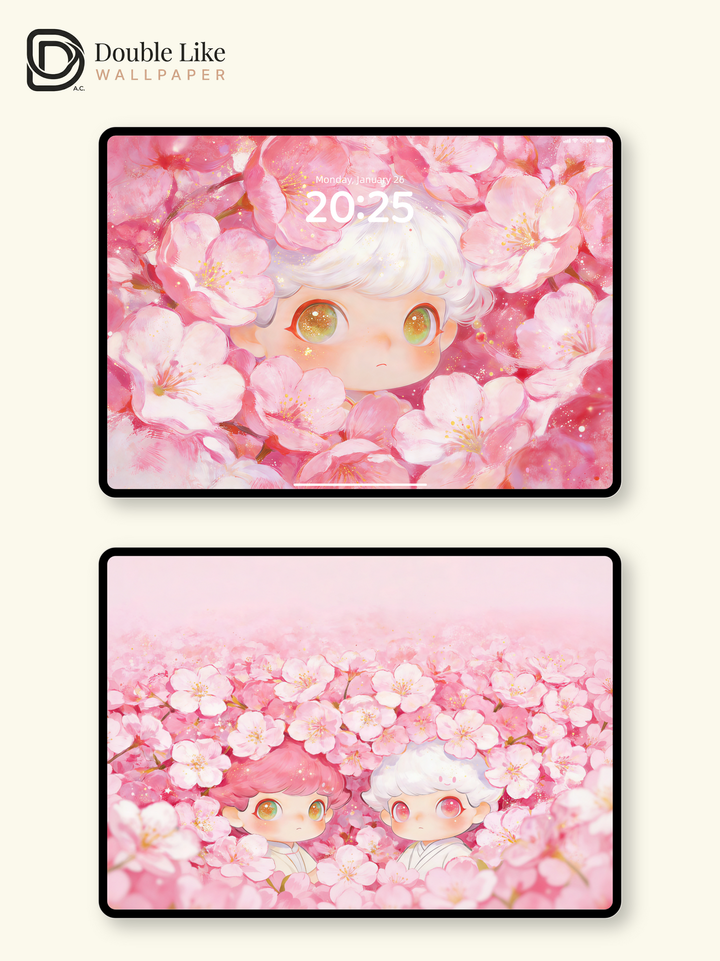 Sakura Dreamscape: Cute Twin Wallpaper Pack [#JJ370]