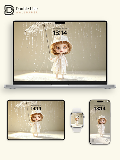Dreamy Blythe Doll With Crystal Bead Umbrella White Aesthetic Wallpaper [#HWWs006]