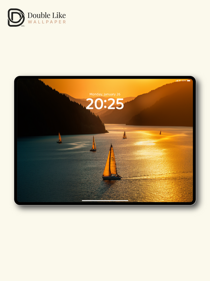 Golden Hour Fjord Sailboats Mountain Lake Aesthetic Wallpaper Pack [#JJ1400]