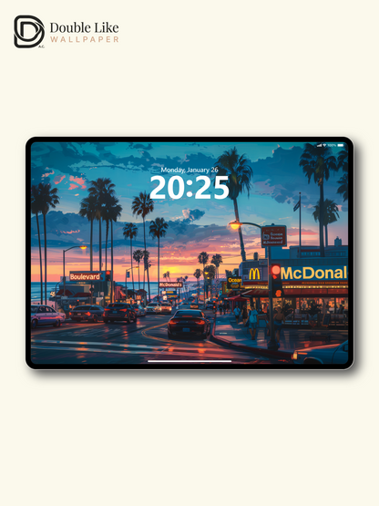 Retro Sunset Beach Boulevard Palm Trees Anime Aesthetic Wallpaper Pack [#WGF093]