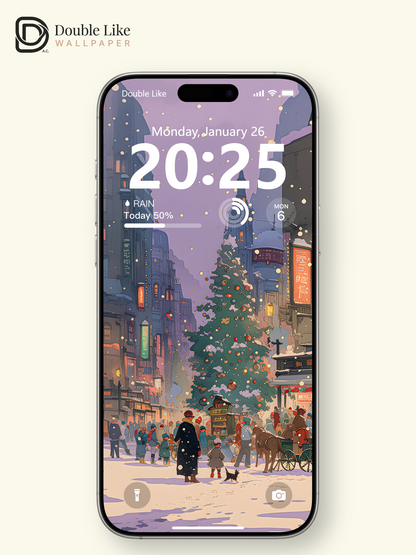 Cozy Christmas Snowy Town Purple Twilight Anime Aesthetic Wallpaper Pack [#WGF066]