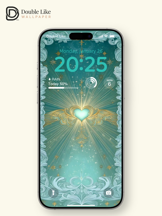 Mint Green Gilded Star Wings Wallpaper | Healing Dreamy Vibe Pack for All Devices [#HWWx026]