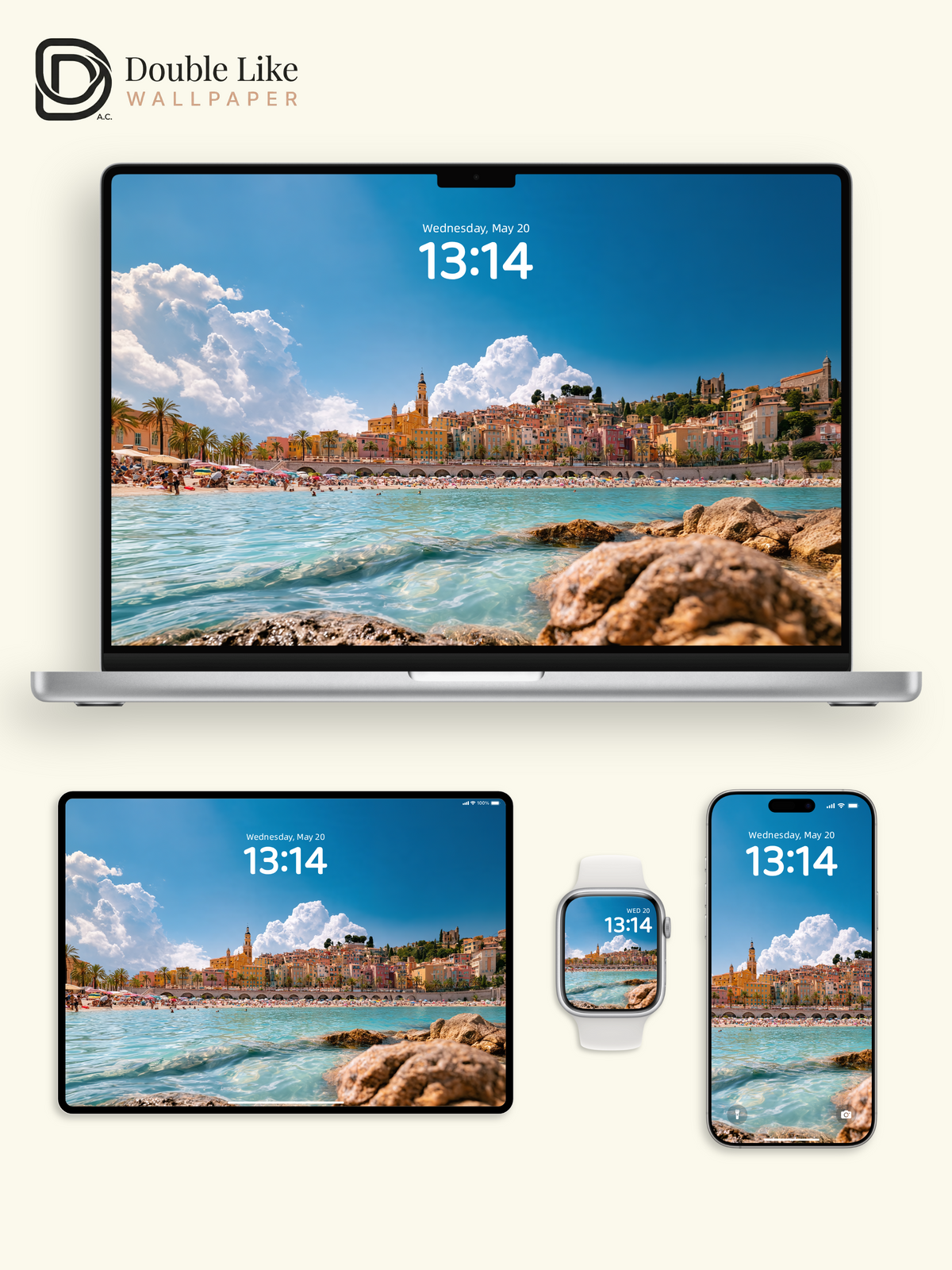 French Riviera Coastal Town & Turquoise Sea Aesthetic Wallpaper Pack [#JJ1455]