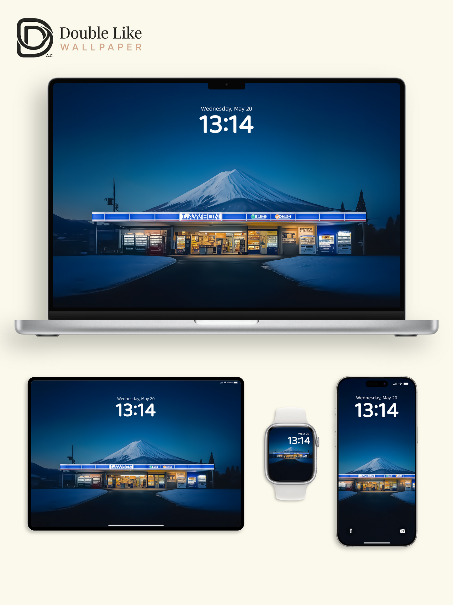 Combined Product Name: Dusk Dark Blue Mount Fuji Lawson Convenience Store Lonely Calming Atmospheric Japanese Winter Landscape Full-Device Wallpaper Pack [#ZMY044]