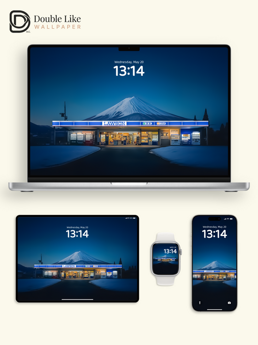Dusk Dark Blue Mount Fuji Lawson Convenience Store Lonely Calming Atmospheric Japanese Winter Landscape Wallpaper Pack [#ZMY044]