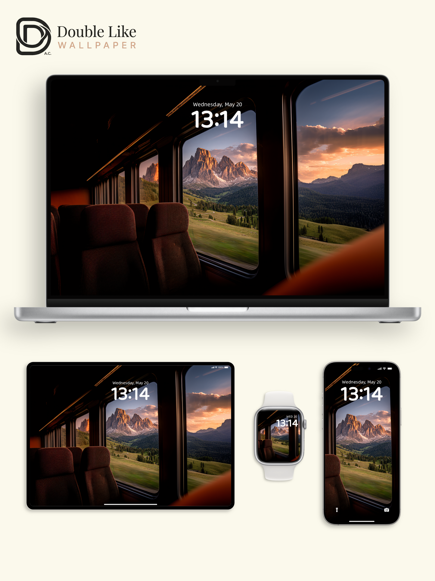 Alpine Train Window Sunset Mountain View Aesthetic Wallpaper Pack [#JJ1392]