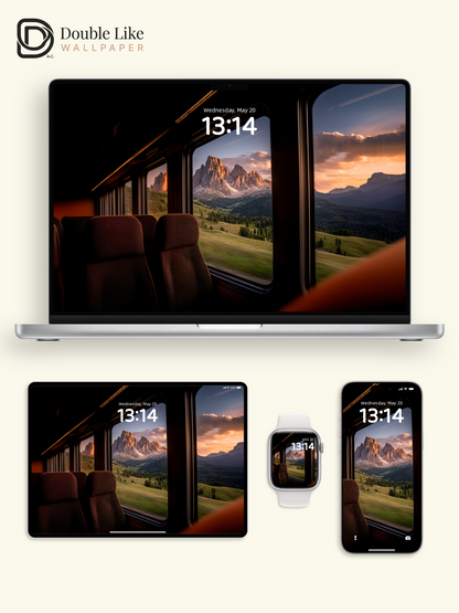 Alpine Train Window Sunset Mountain View Aesthetic Wallpaper Pack [#JJ1392]