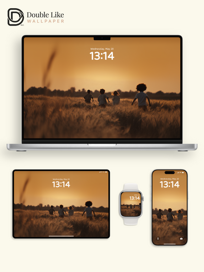 Golden Hour Children Running in Wheat Field Photography Wallpaper Pack [#JJ1212]