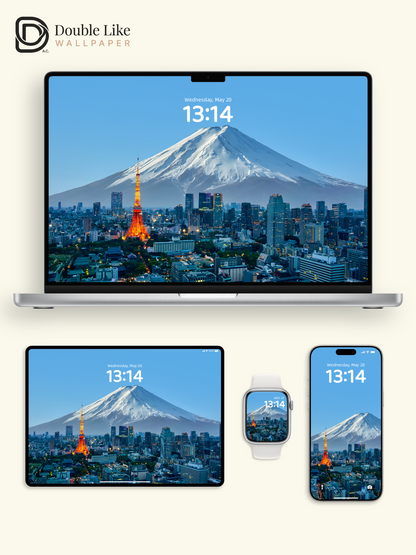 Tokyo Tower & Mount Fuji City Night Aesthetic Wallpaper [#ZMY332]