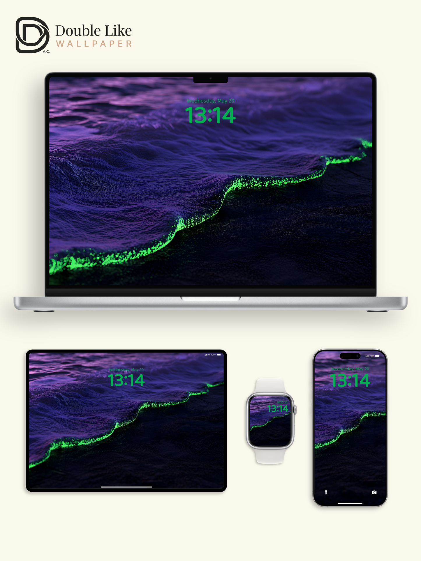 Bioluminescent Neon Wave Dark Purple Ocean Aesthetic Wallpaper Pack [#ZMY102]