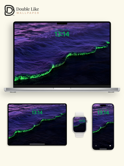 Bioluminescent Neon Wave Dark Purple Ocean Aesthetic Wallpaper Pack [#ZMY102]