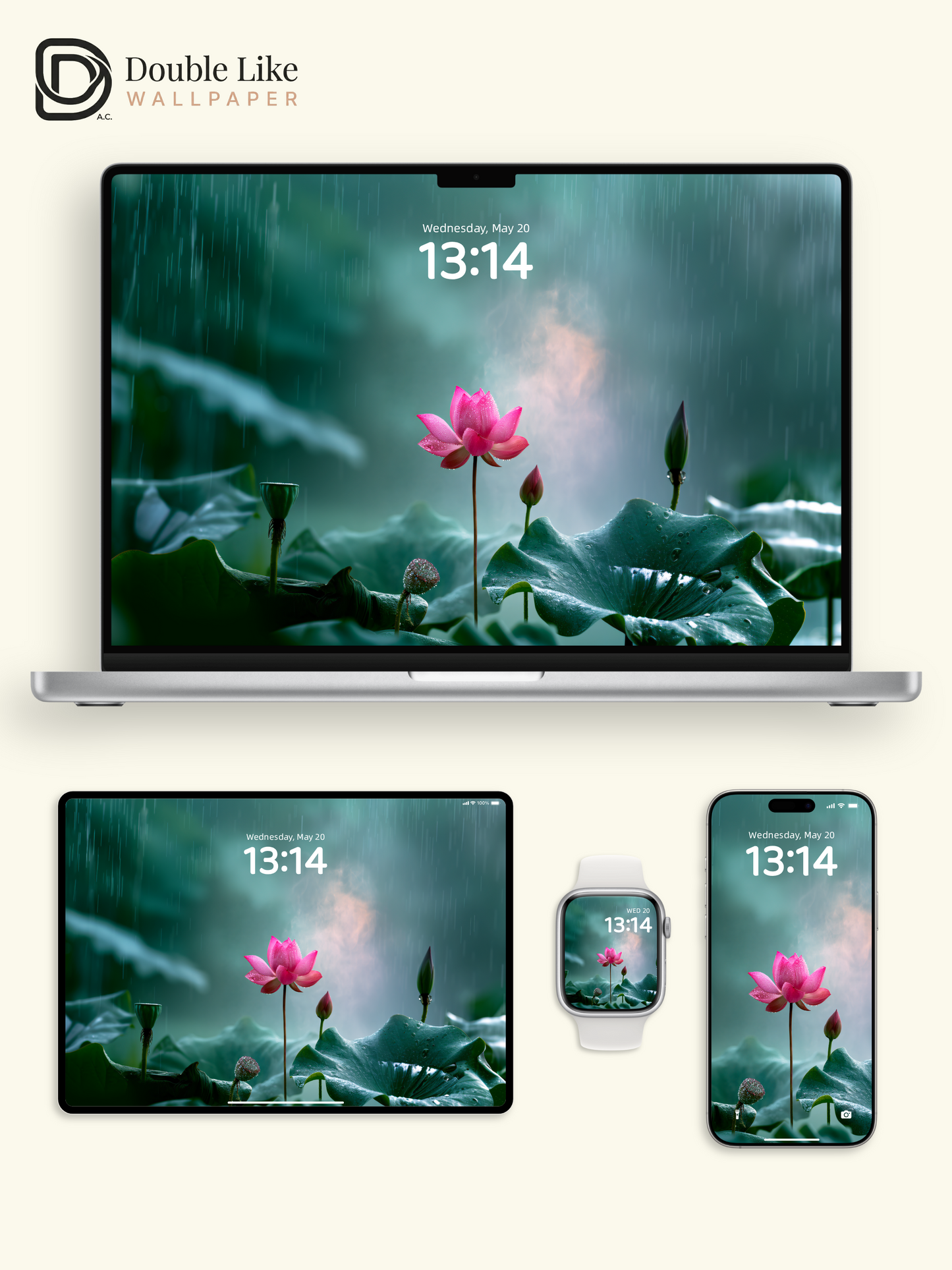 Misty Rain Pink Lotus Aesthetic Zen Wallpaper Pack for Phone and Desktop [#JJ1368]