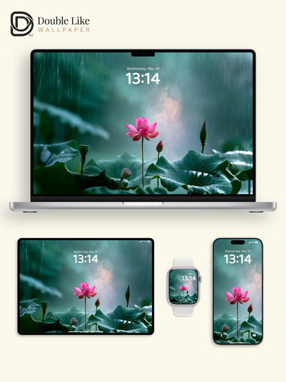Misty Rain Pink Lotus Aesthetic Zen Wallpaper Pack for Phone and Desktop [#JJ1368]