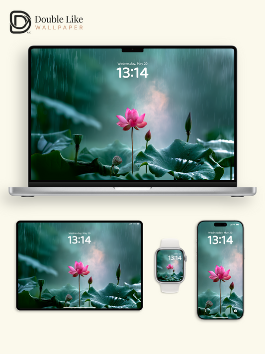 Misty Rain Pink Lotus Aesthetic Zen Wallpaper Pack for Phone and Desktop [#JJ1368]