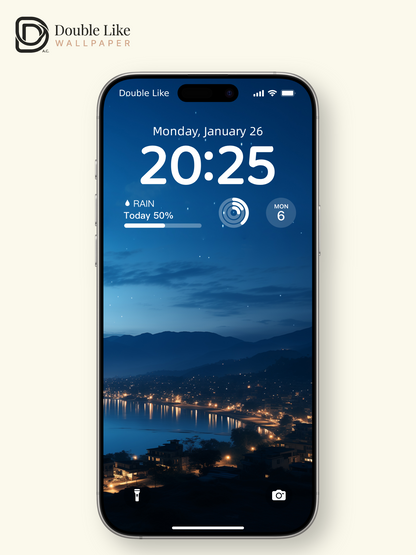 Blue Night City Lights Lakeside Mountains Wallpaper Pack [#ZJYX0130]