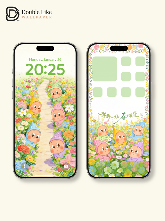 Spring Flower Field Cute Character Romantic Healing Wallpaper Pack [#JJ347]