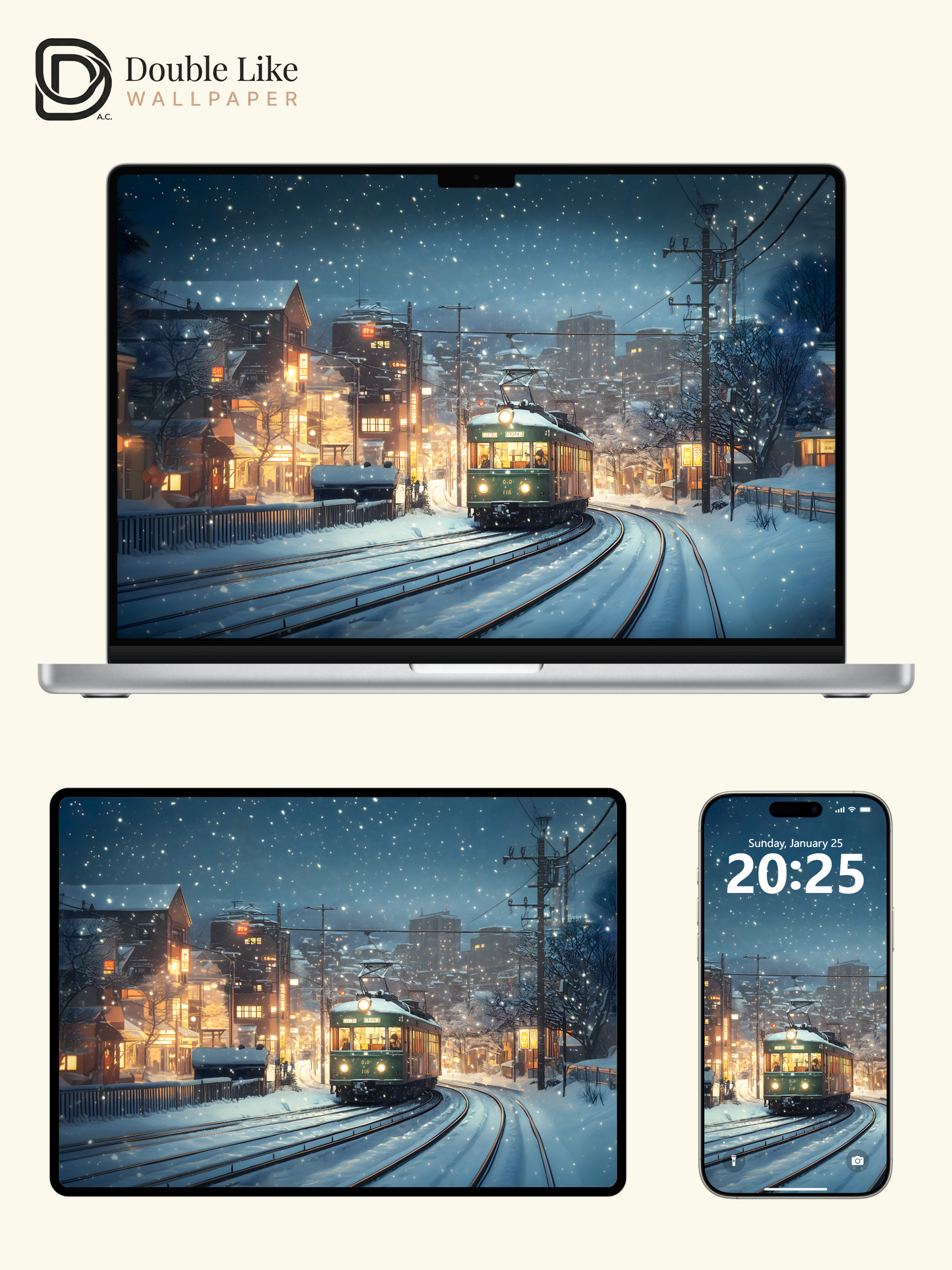 Winter Snowy Night Train Town Japanese Anime Cozy Aesthetic Wallpaper Pack [#WGF076]