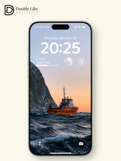 Arctic Fjord Golden Hour Orange Ship Aesthetic Wallpaper Pack [#JJ1407]
