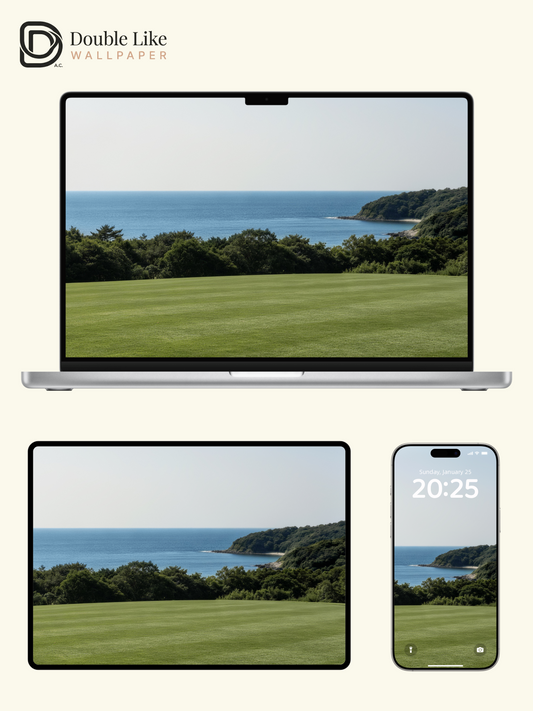 Minimalist Ocean and Green Meadow Nature Landscape Wallpaper Pack [#LFHL30602]