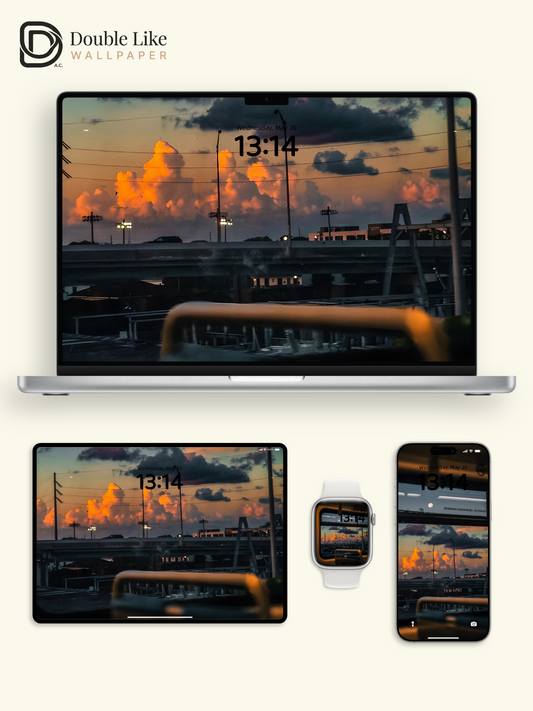 Subway Window Sunset Clouds Moon City Twilight Aesthetic Wallpaper Pack [#ZMY183]