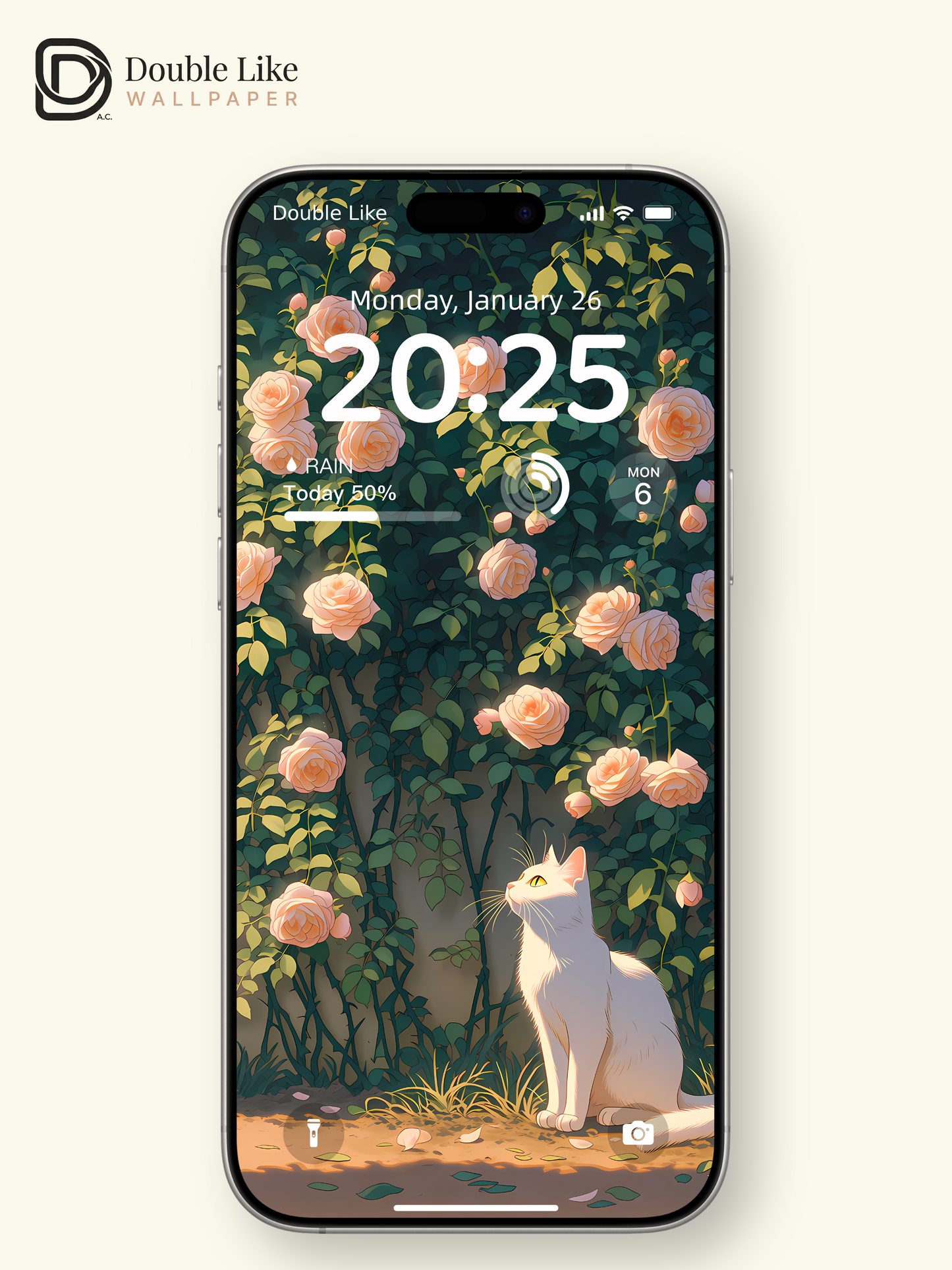 Aesthetic White Cat in Golden Rose Garden Anime Wallpaper Pack [#LFHL1063]