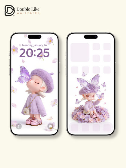 Purple Butterfly Fairy Dream Wallpaper – Cute 3D Doll Crystal Butterfly Lock Screen Set [#JJ375]