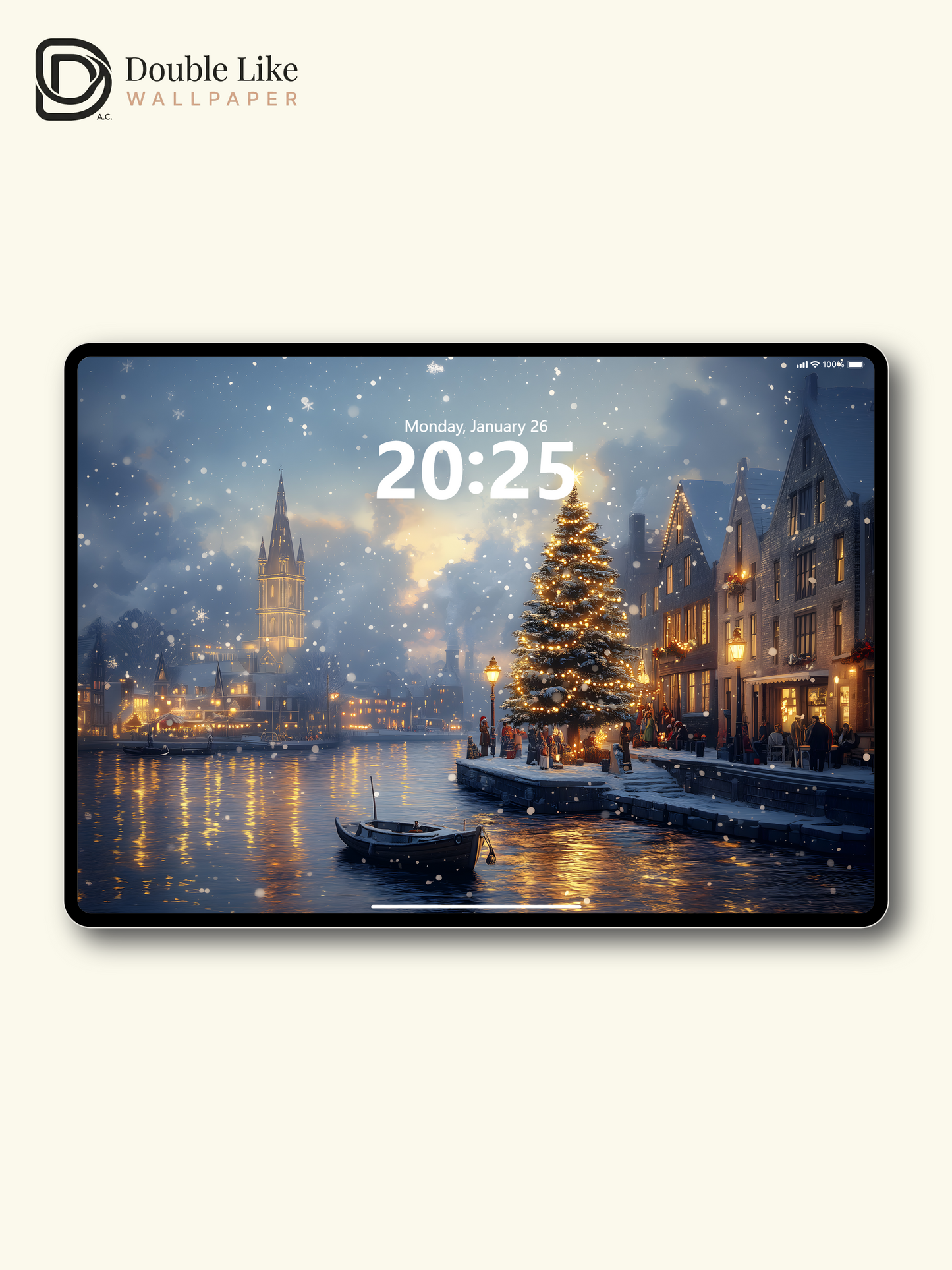 Cozy Christmas River Town Snow Illustration Aesthetic Wallpaper Pack [#WGF074]