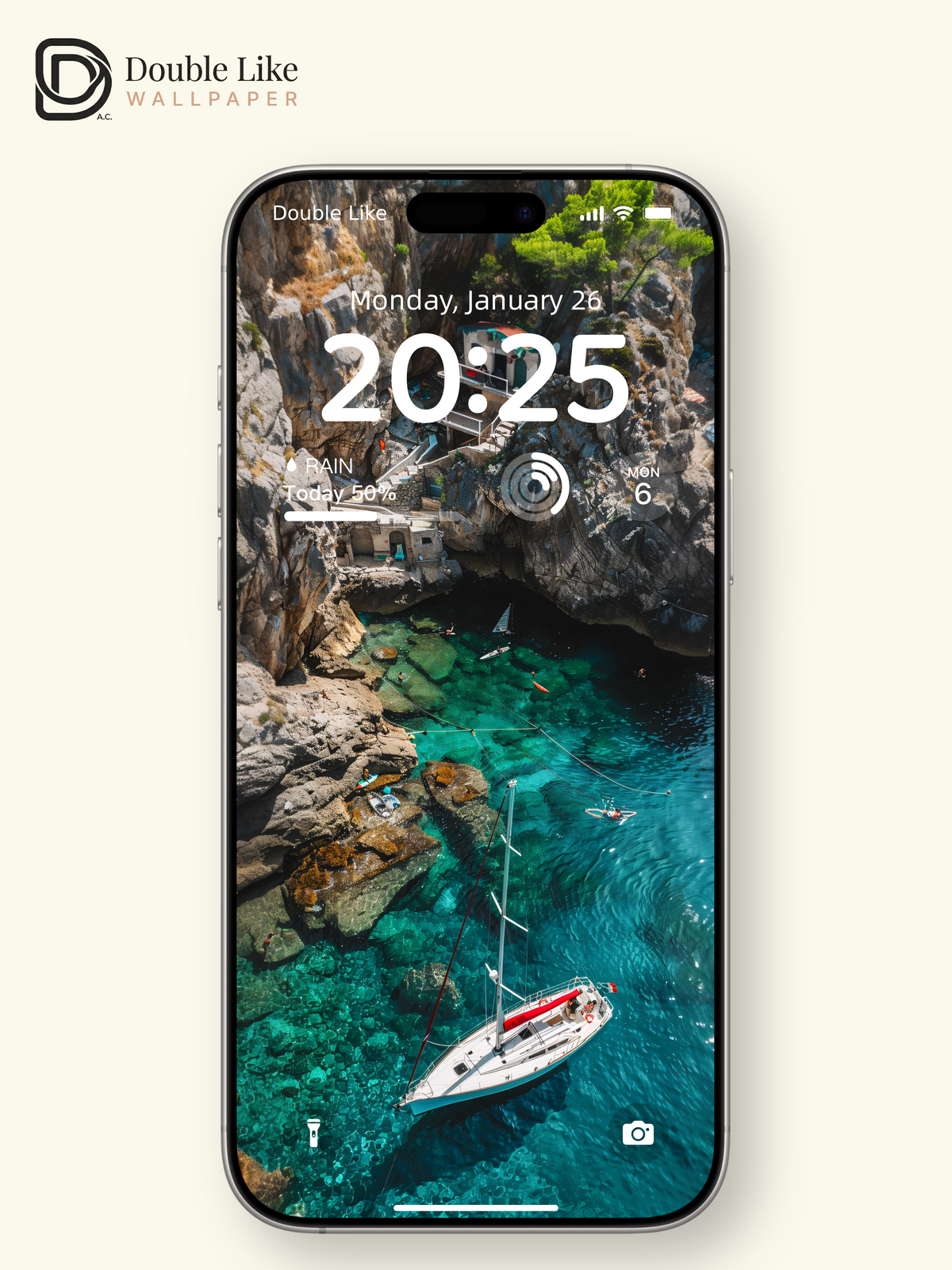 Mediterranean Hidden Cliff Cove & Sailboat Nature Aesthetic Wallpaper Pack [#JJ1380]