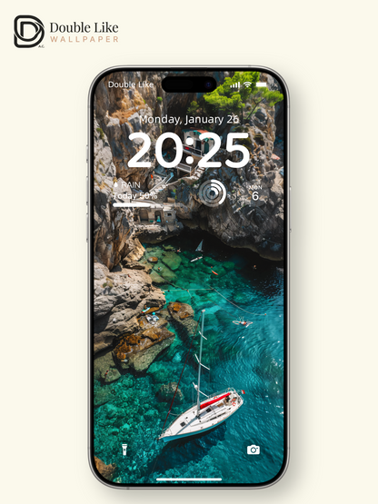 Mediterranean Hidden Cliff Cove & Sailboat Nature Aesthetic Wallpaper Pack [#JJ1380]