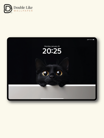 Curious Black Cat Golden Eyes Minimalist Wallpaper Pack [#JJ20302]