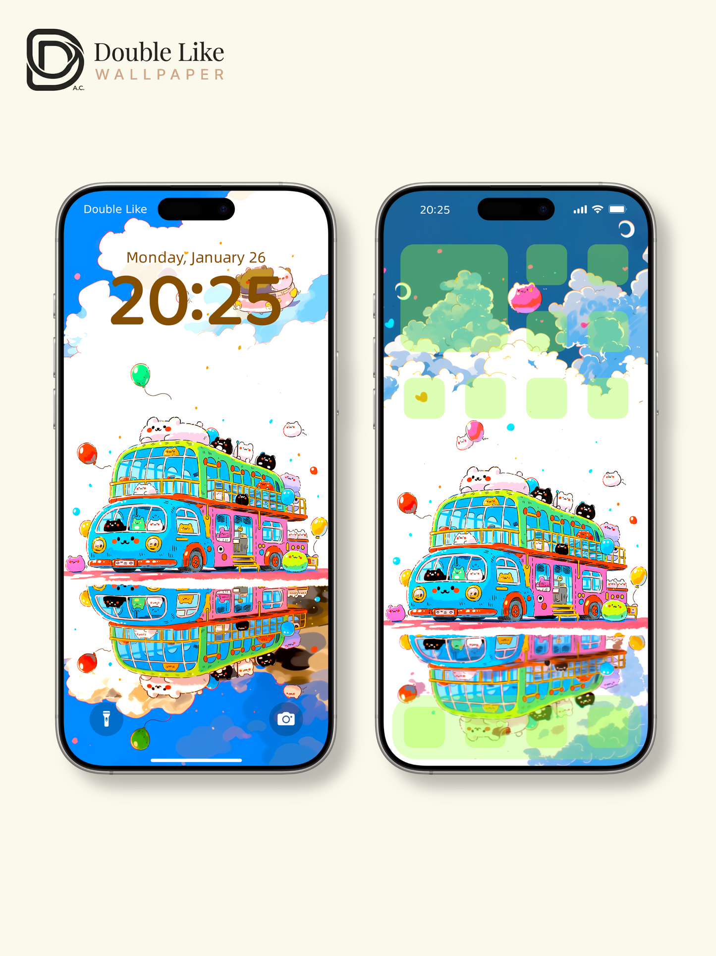 Cute Kawaii Animals Double Decker Tour Bus Summer Aesthetic Wallpaper Pack [#HW1505]