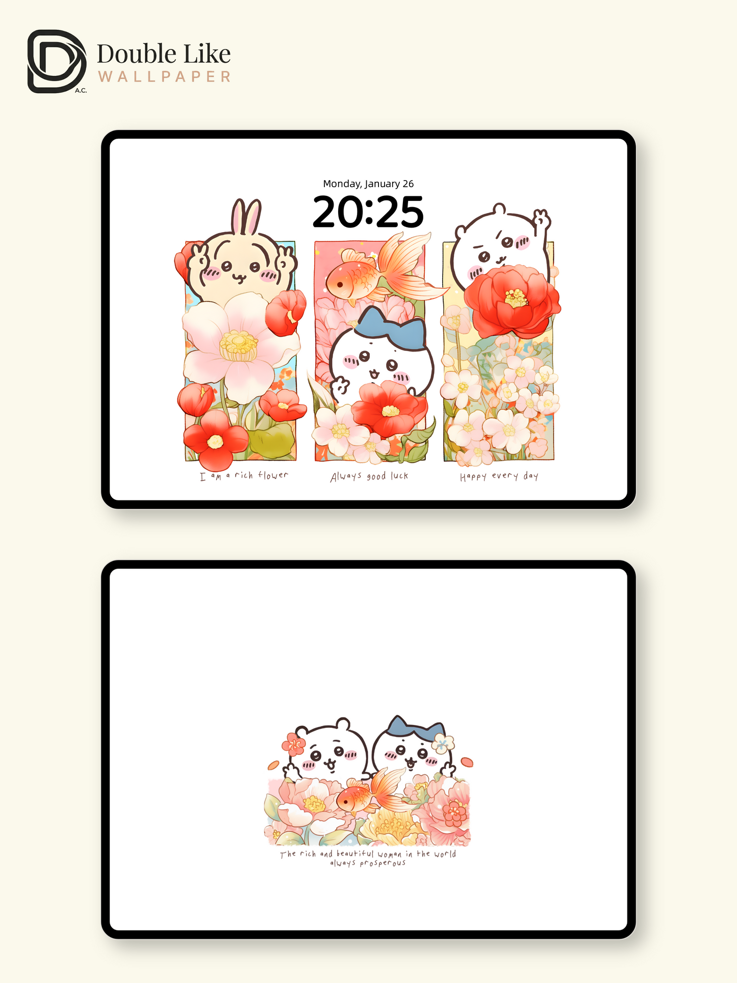 Blooming Lucky – Kawaii Good Luck Floral Wallpaper Set  [#CKW365]