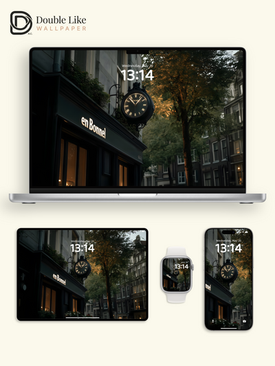 European Street Clock Storefront Evening Aesthetic Wallpaper Pack [#ZJYX0444]