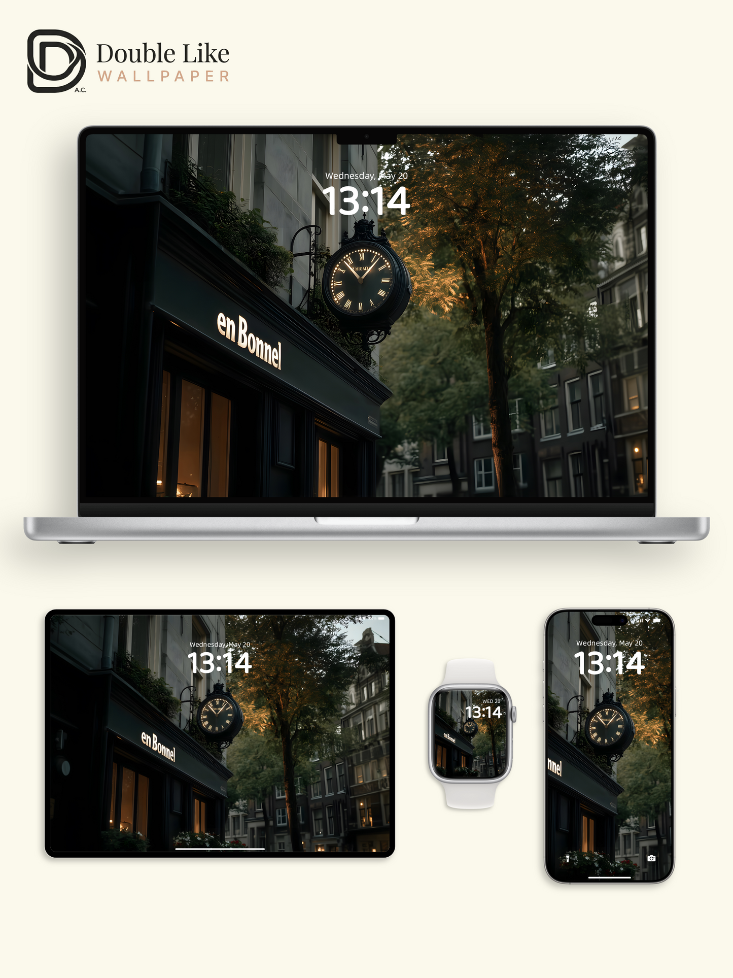 European Street Clock Storefront Evening Aesthetic Wallpaper Pack [#ZJYX0444]