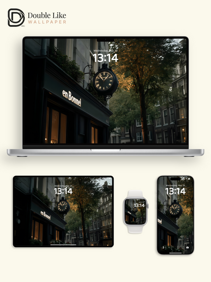 European Street Clock Storefront Evening Aesthetic Wallpaper Pack [#ZJYX0444]