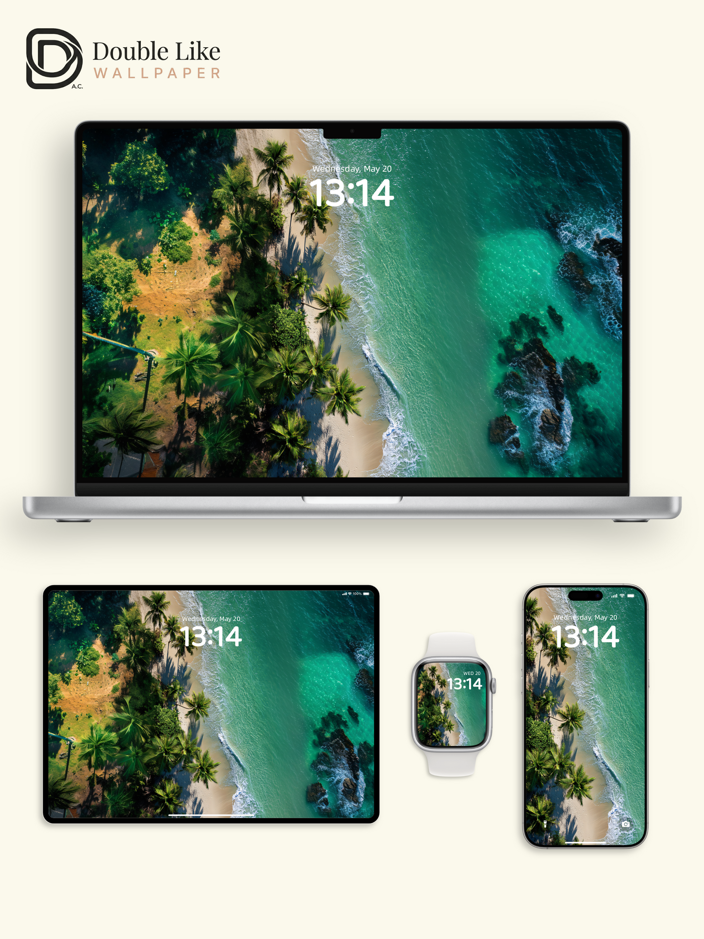 Aerial Tropical Beach Palm Trees Ocean Landscape Wallpaper Pack [#JJ1345]